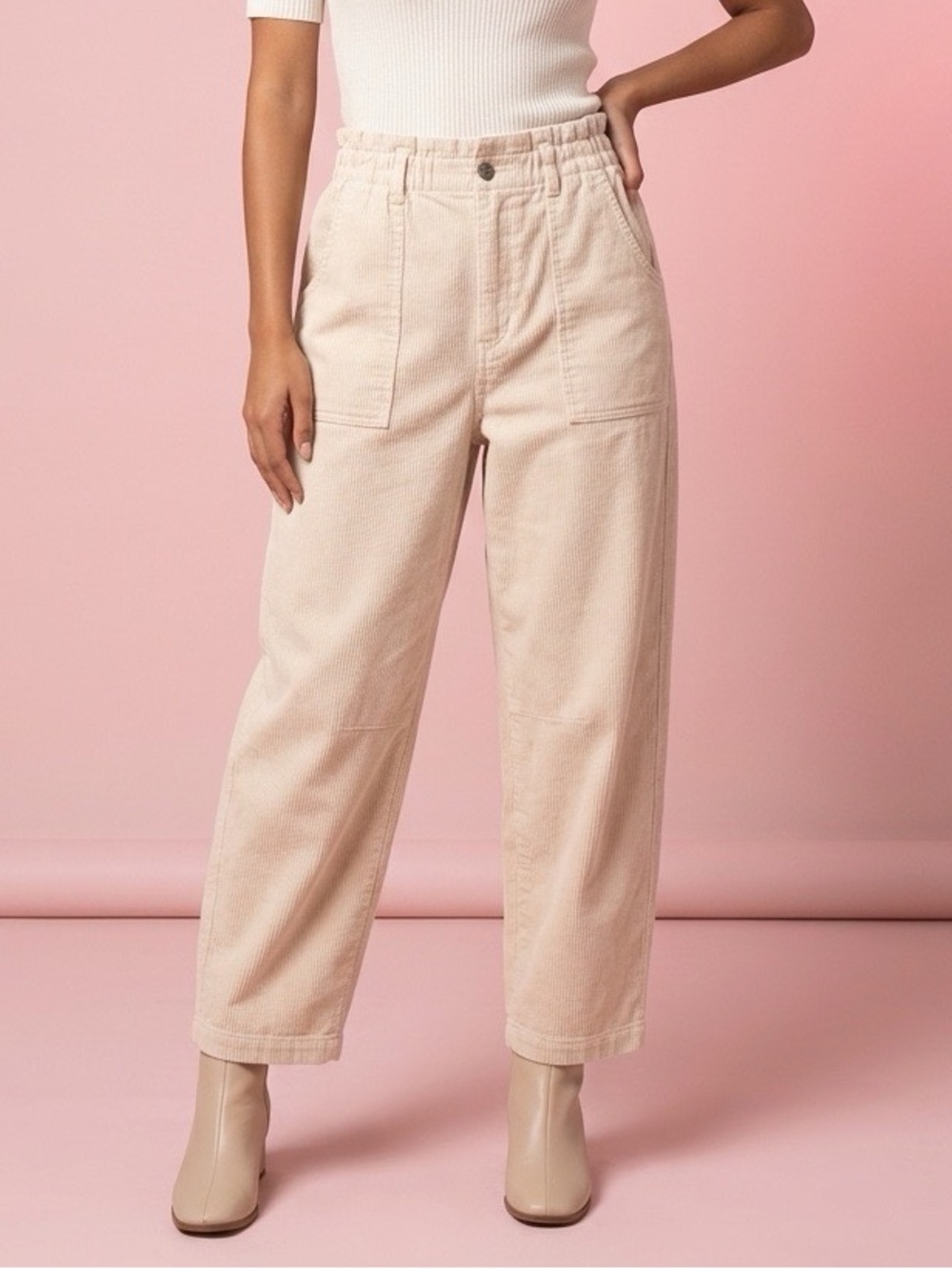 American Eagle Outfitters Cream Wide Leg Corduroy Pants
